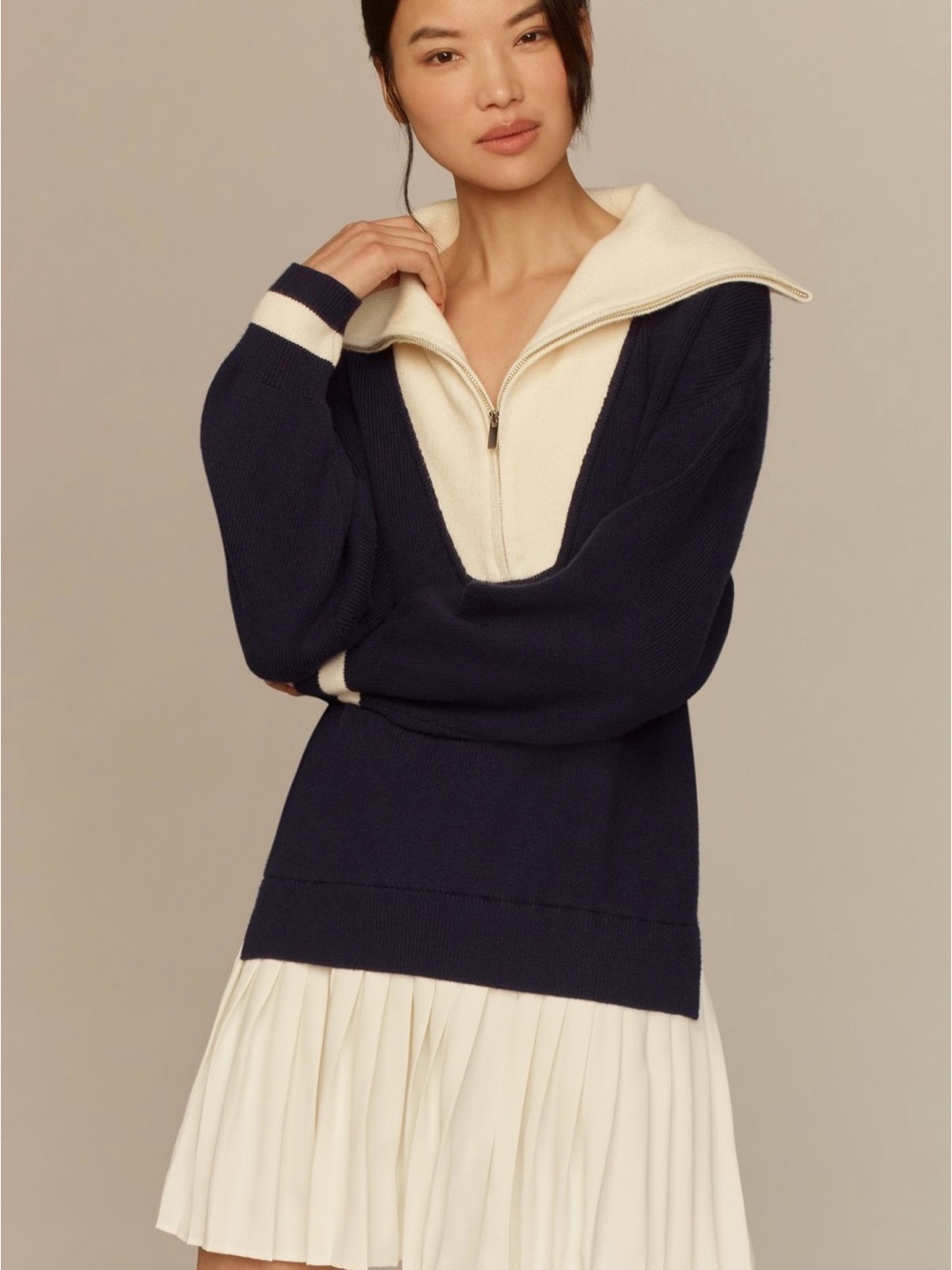 Anthropologie Maeve Flat White Varsity Sweater Twofer Mini Dress Size Xsmall NWT